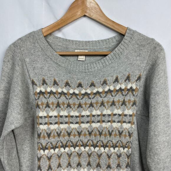 J. Crew Factory Merino Wool Blend Fair Isle Sweater Size S Gray Knit Style E3403 - Picture 3 of 14